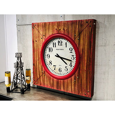 Akron Wall Wood Clock(Distressed Red) 